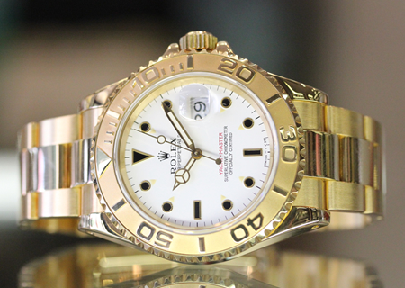 Rolex 18k Yellow Gold Yachtmaster Model 16628 White Dial