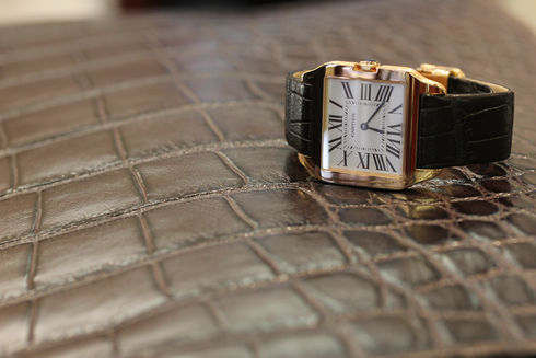 CARTIER SANTOS DUMONT 18k Rose Gold Brown Leather Strap